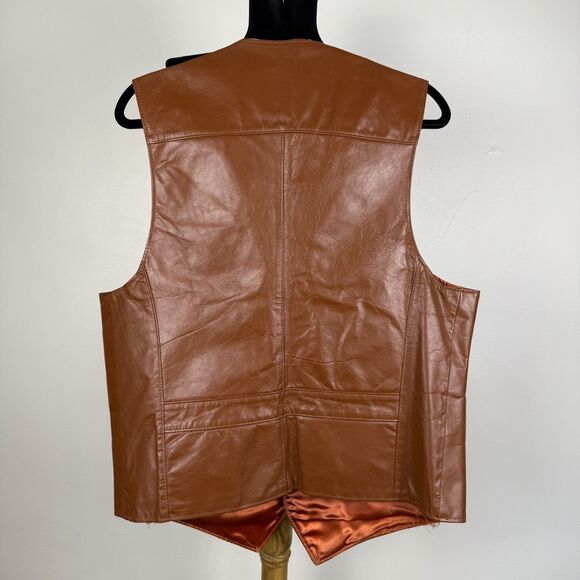 Vintage 70s Genuine Leather Cognac Brown Vest | JCPenny Western Cowboy - Picture 12 of 13